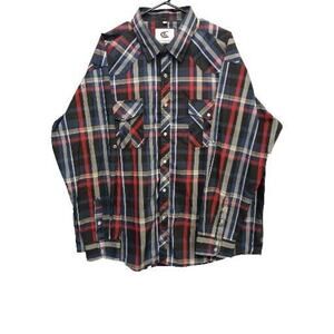 Coevals Club Men's 2XL Red Plaid Pearl Oyster Snap Western Long Sleeve Shirt